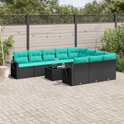 Set Divani da Giardino 11 pz con Cuscini Nero in Polyrattan 3220696