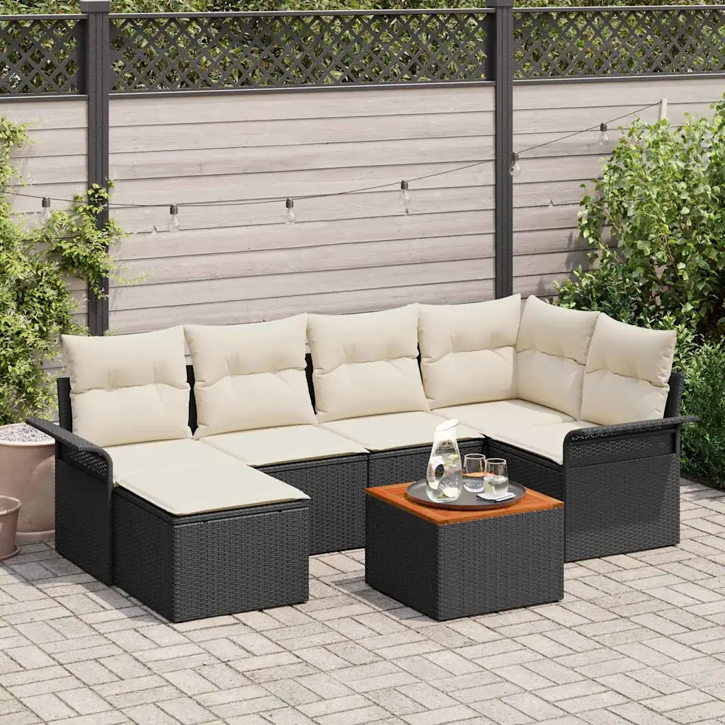 Set Divano da Giardino con cuscino 7 pcs Nero polyrattan