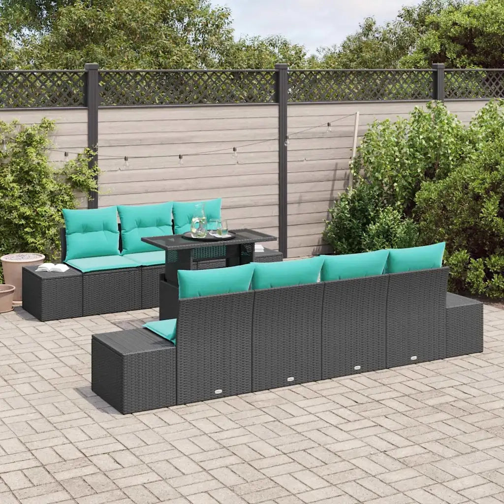 Set di divani 8 pz 7-Numero di posti Nero e Blu polyrattan 3349132