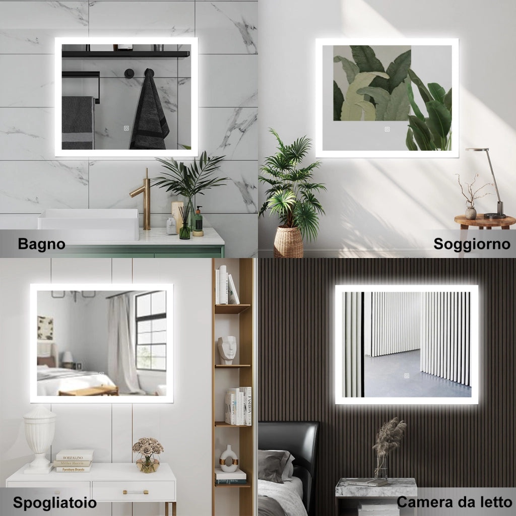 AICA Specchio da bagno  120 x 70 cm, dimmerabile, Funzione Memoria, antiappannamento, 3 colori