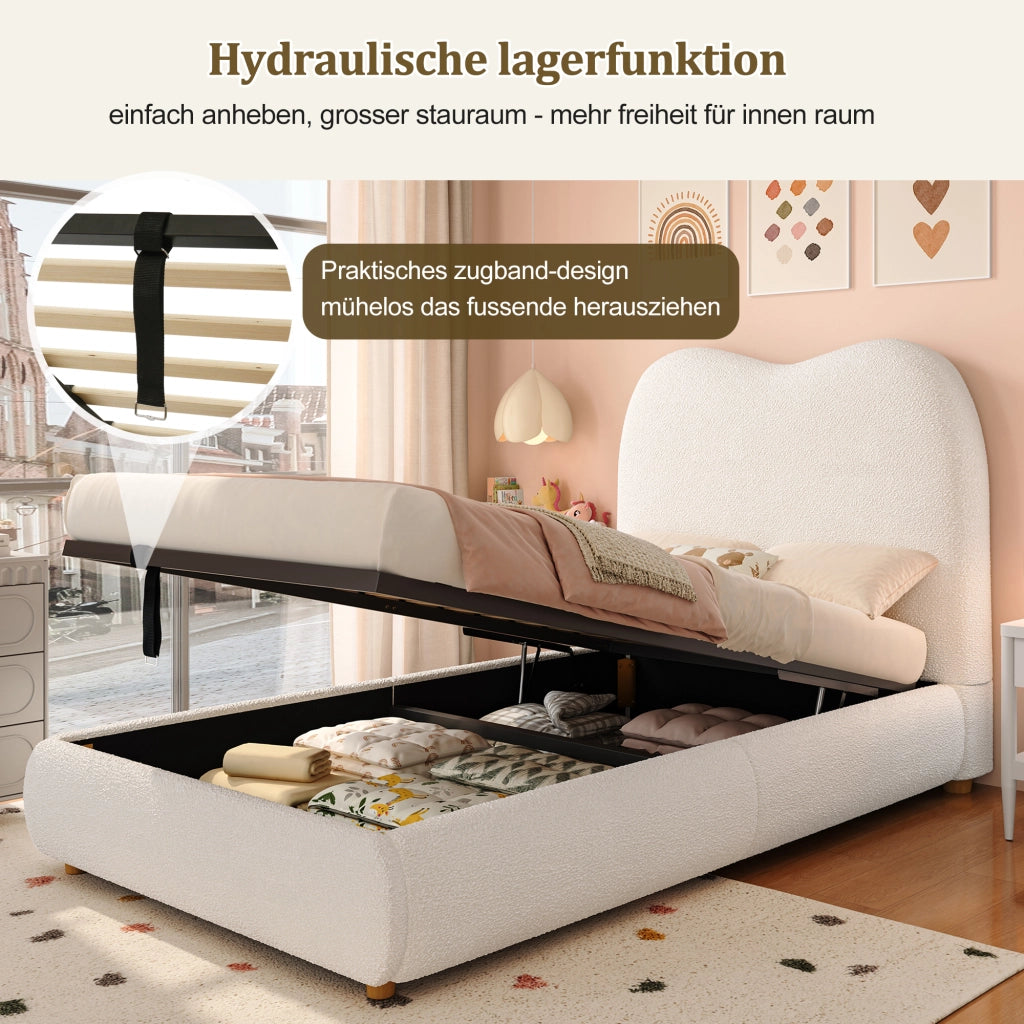 letto imbottito bouclé beige 90 x 200 cm