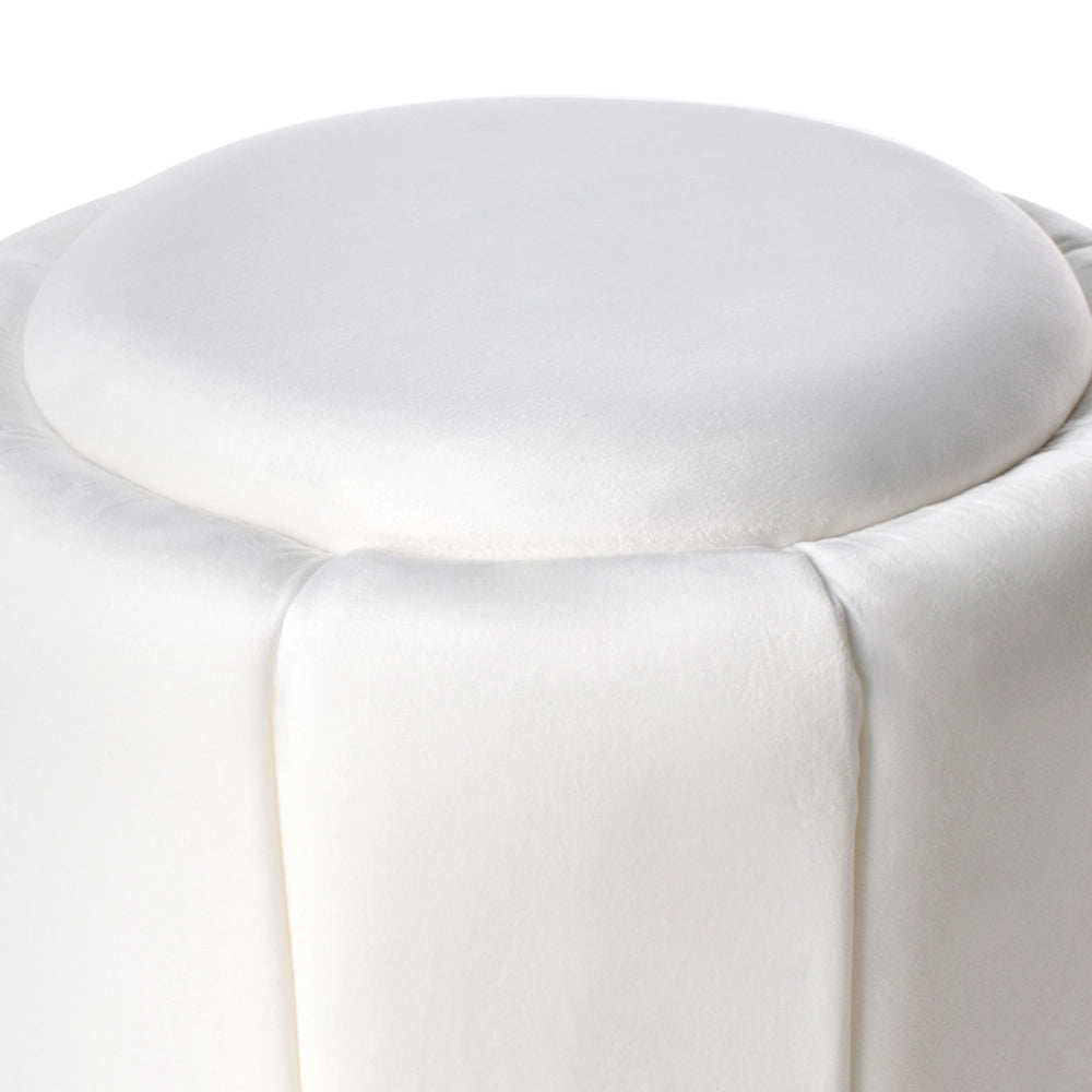 Pouf Velluto bianco con Base dorata ø 43 cm Poggiapiedi stile elegante glamour