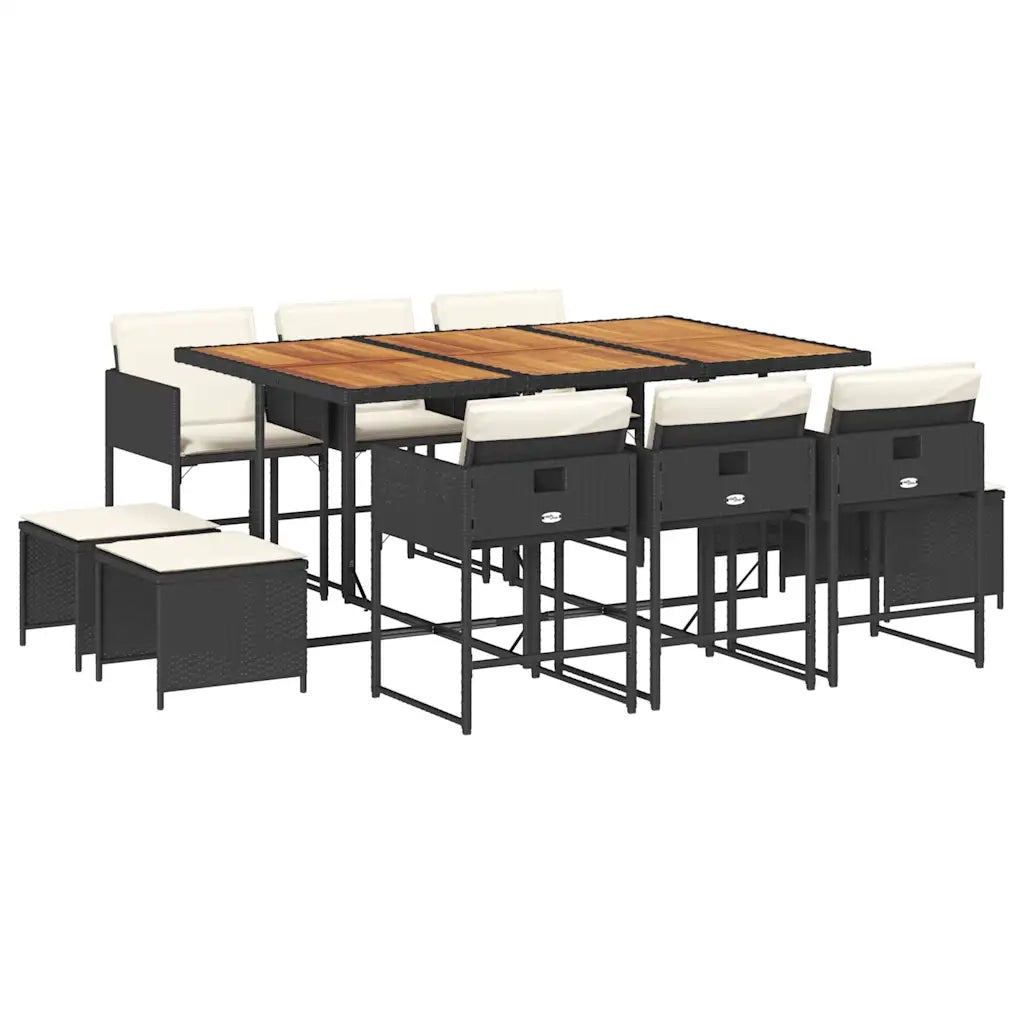 Set da Pranzo da Giardino 11 pz con Cuscini in Polyrattan Nero 3211335