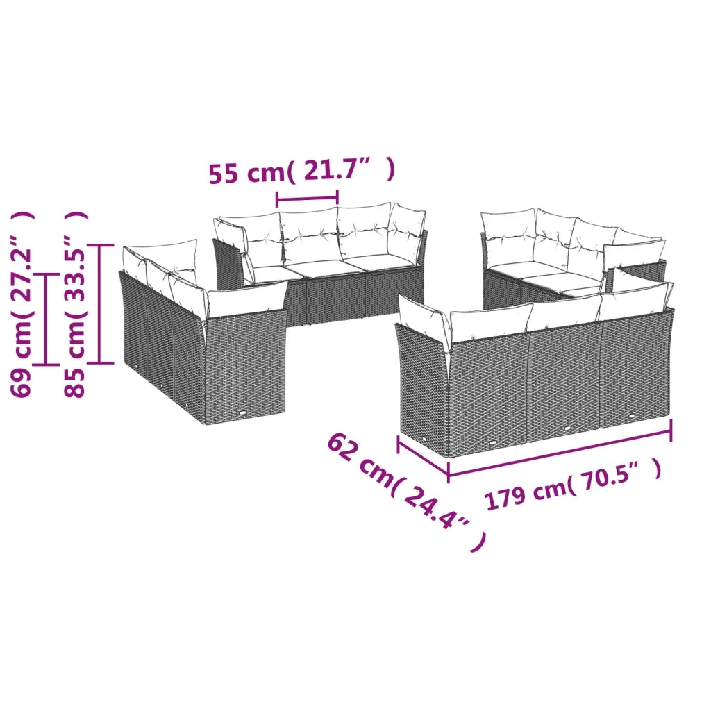 Set Divani da Giardino 12 pz con Cuscini Nero in Polyrattan