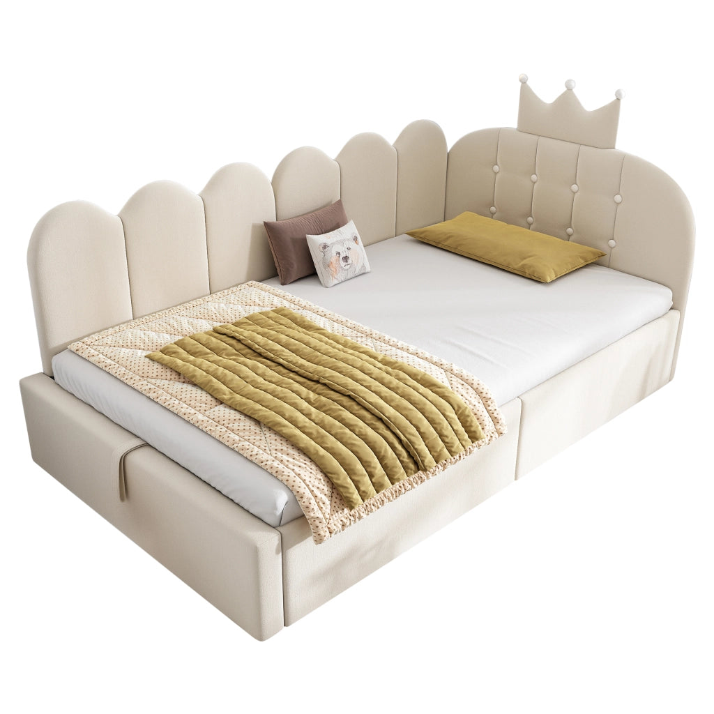 Letto a Divanetto 90 x 190 cm; Contenitore - in Velluto - Beige