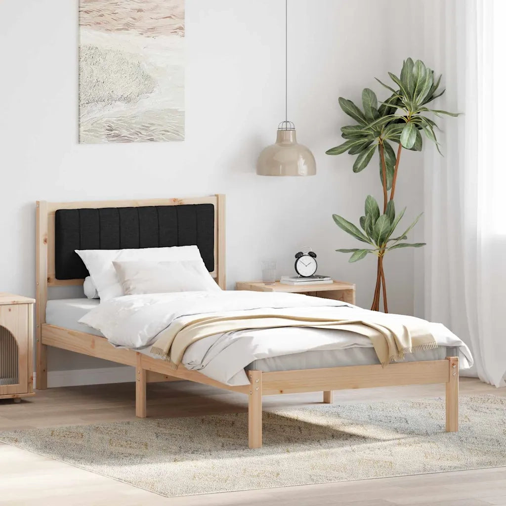 Letto con Testiera Rivestita Nero 90 x 190 cm Pino massello 878296