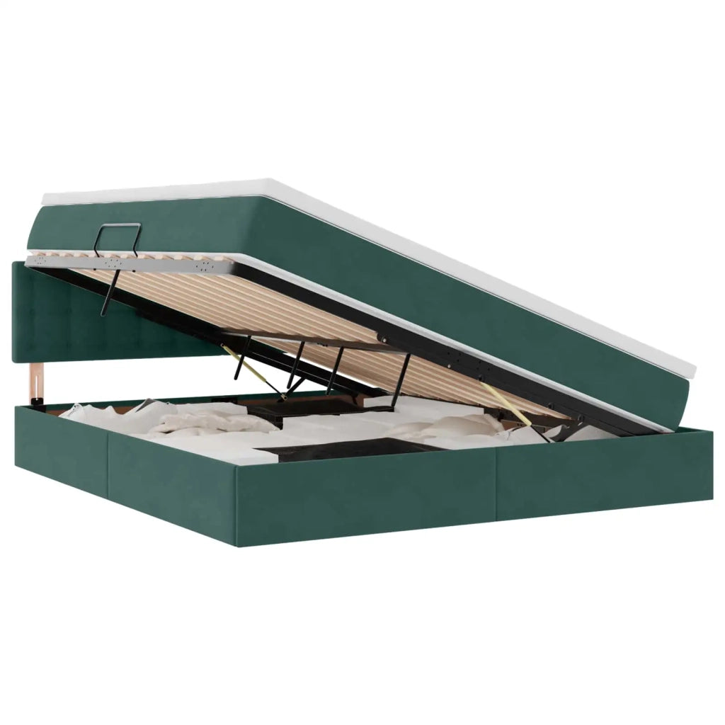 Letto con contenitore e LED Verde Scuro 160 x 200 cm Velluto 3371526