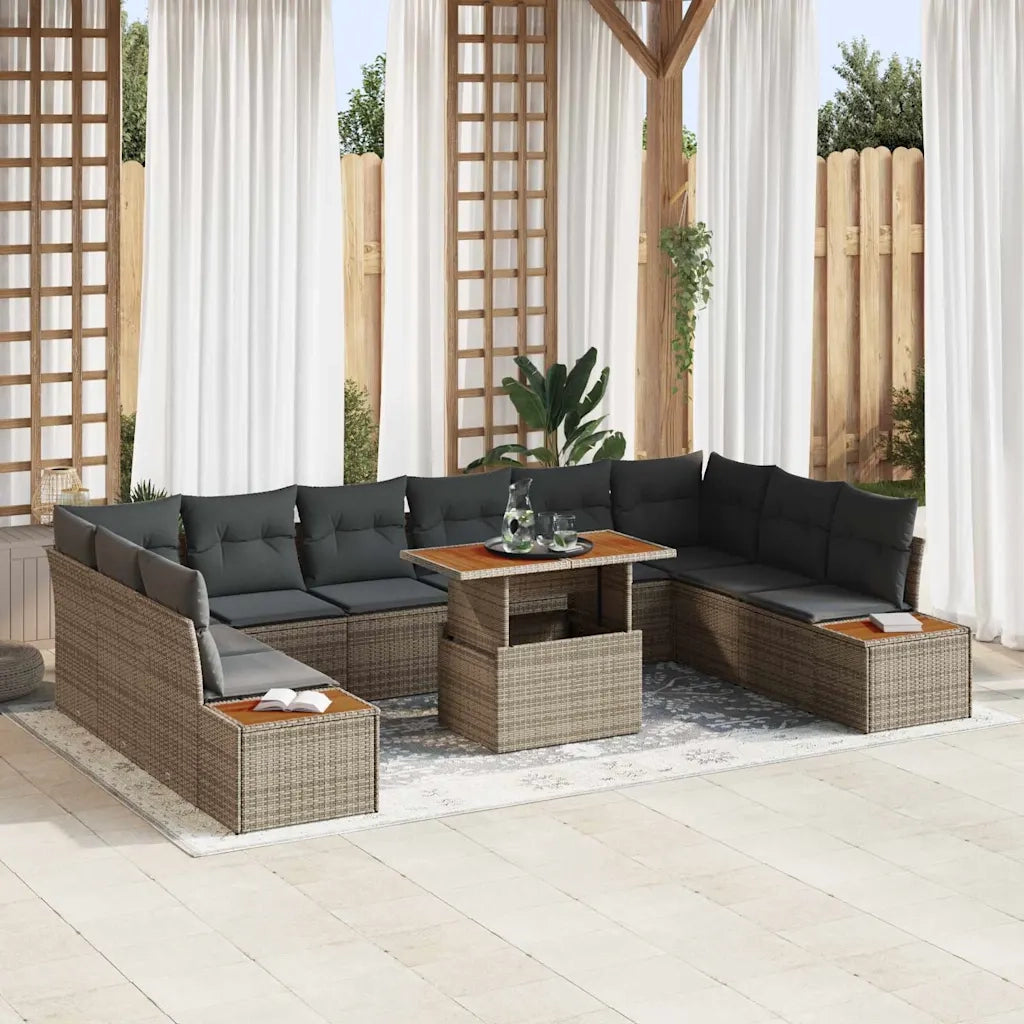 Set da Pranzo per Giardino con cuscino 11 pcs Grigio e Marrone