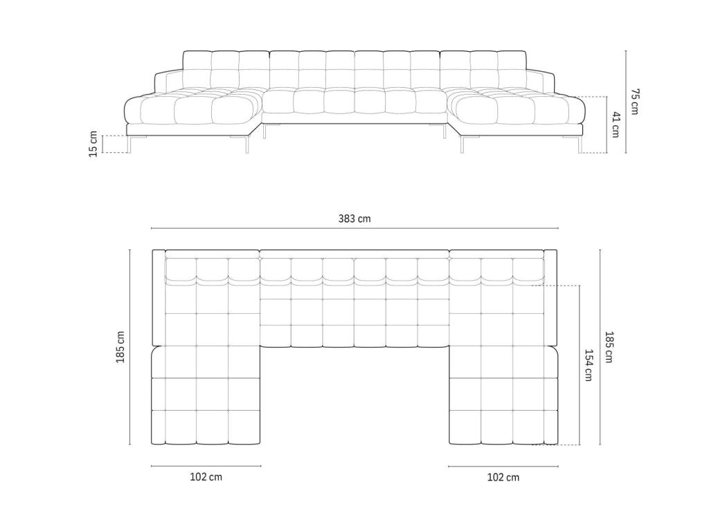 Cosmopolitan Design - Divano panoramico "Bali" 7 posti in tessuto strutturato grigio chiaro 