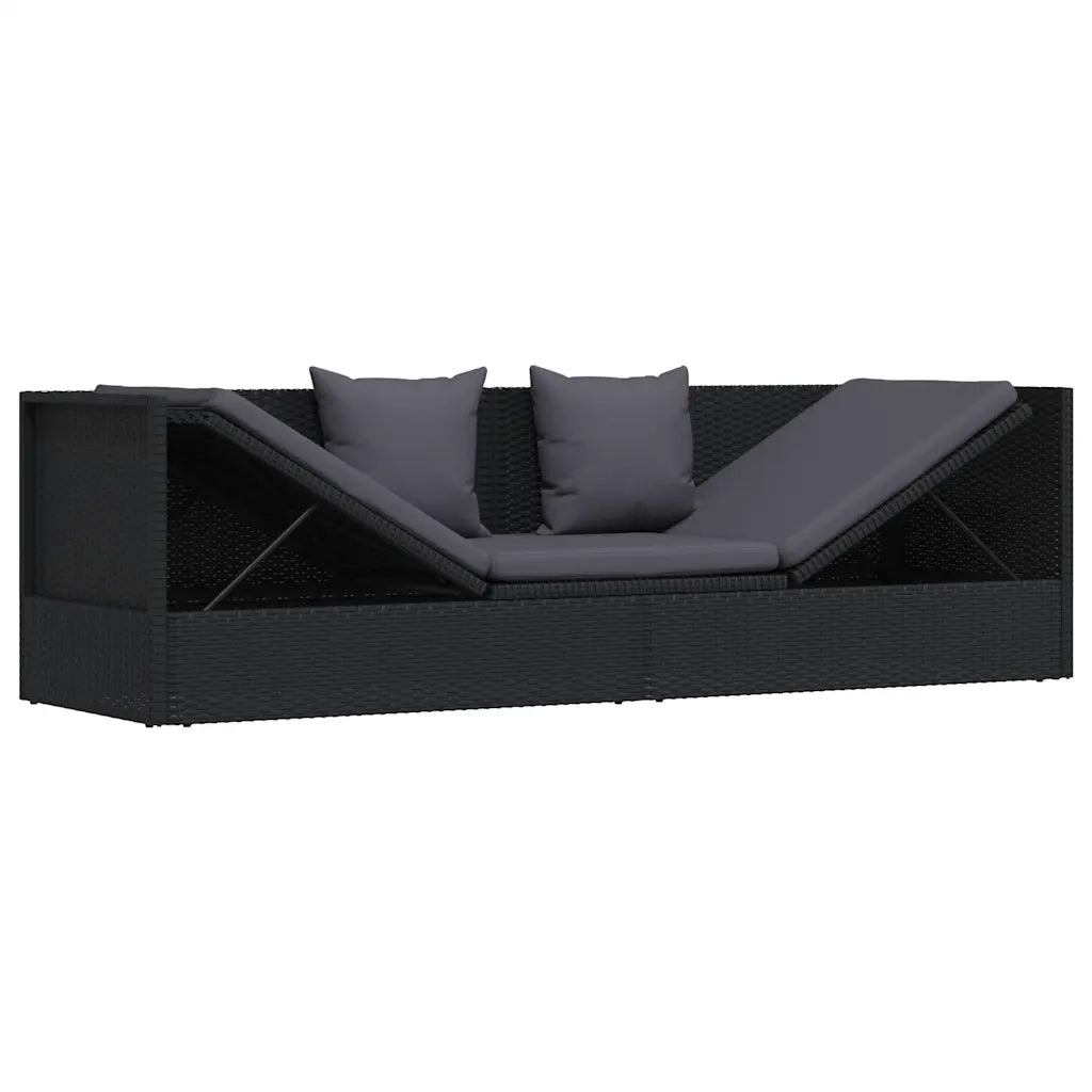 Lettino da Giardino con Cuscini in Polyrattan Nero