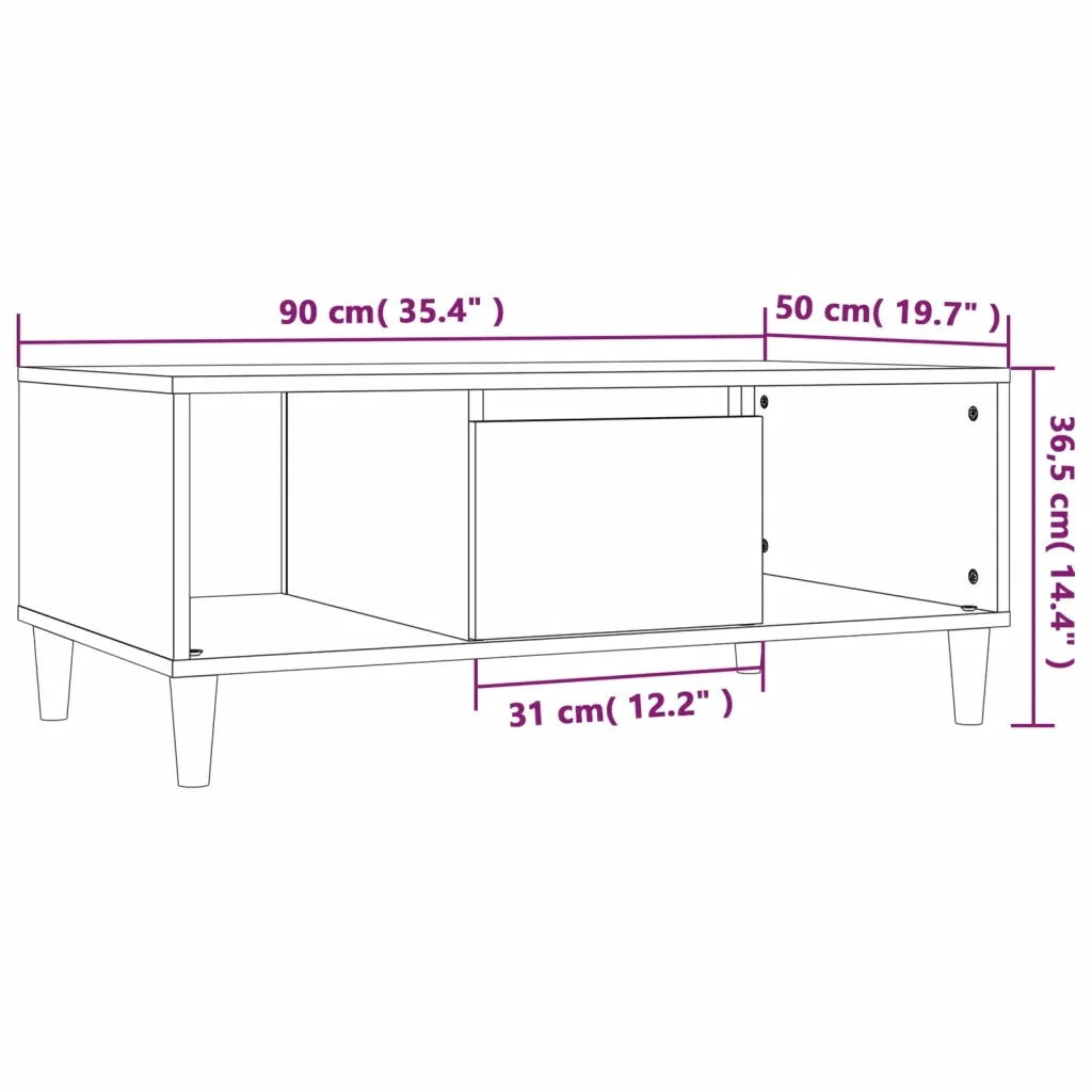Tavolino Salotto Rovere Sonoma 90x50x36,5 cm Legno Multistrato 821063