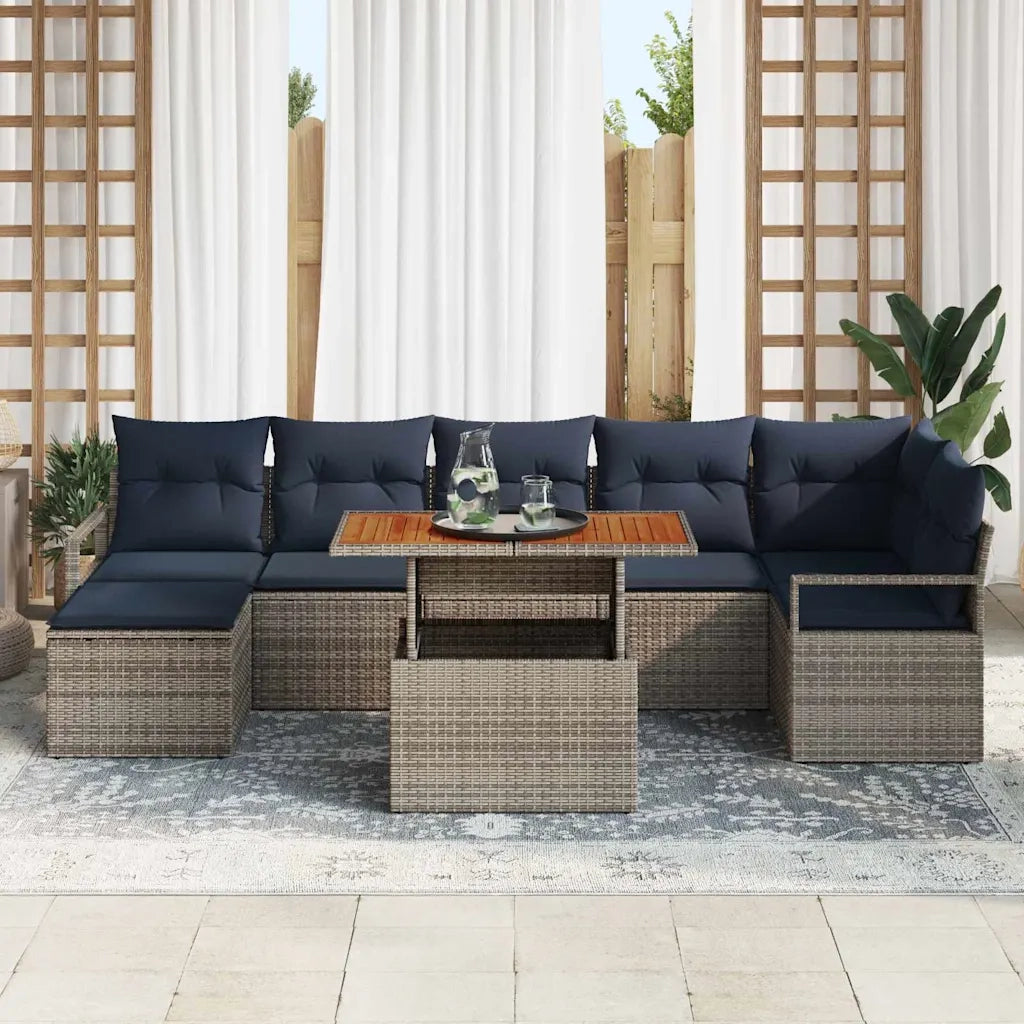 Set da Pranzo per Giardino con cuscino 8 pcs Grigio e Blu Navy 3349744