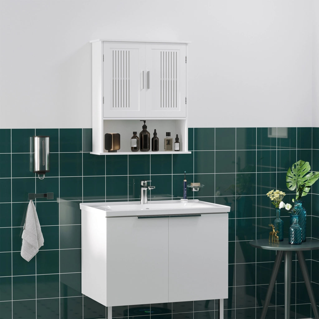 Armadietto da bagno sospeso con ripiano regolabile ¨C zephmum ¨C bianco 60x20x70 cm