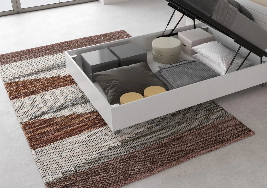 BS COM Letto una piazza e mezza contenitore 120x200 testata dritta con doghe bianco frassino