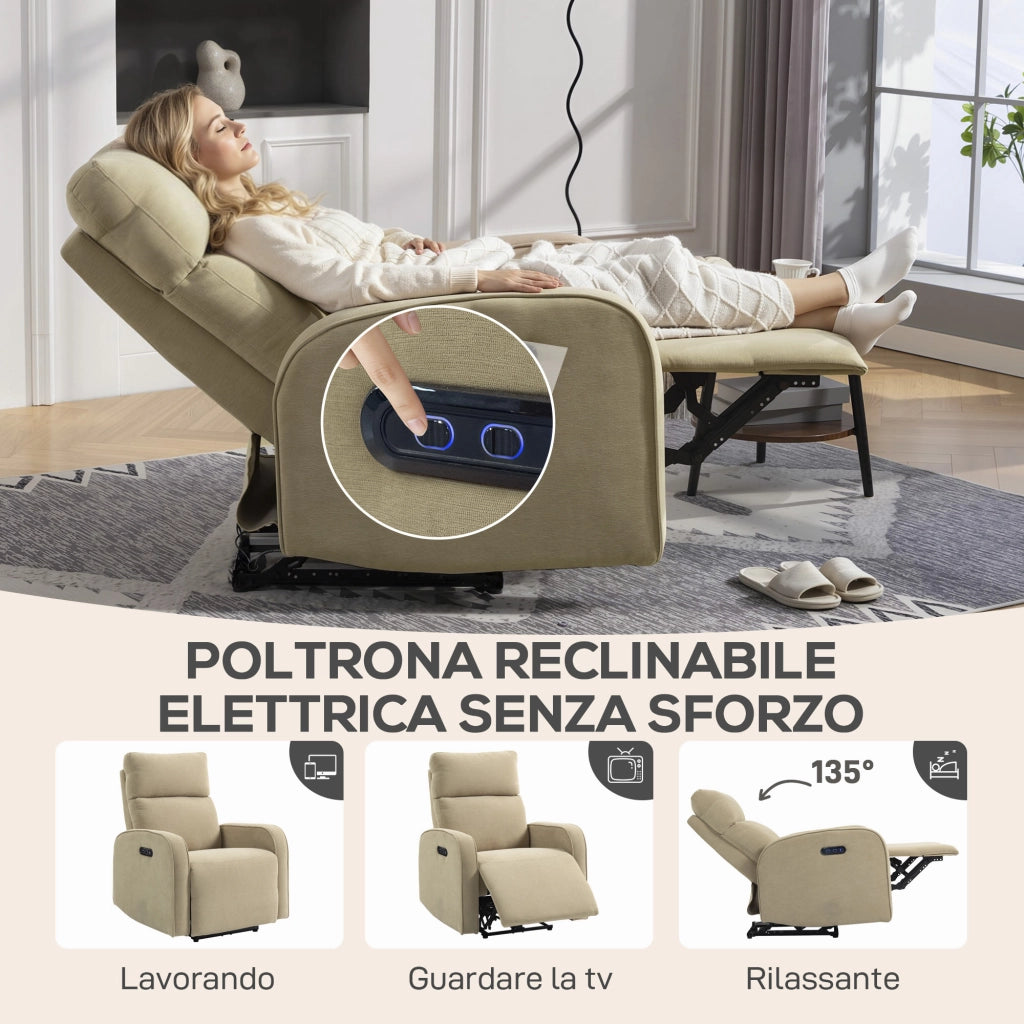 Poltrona Reclinabile Elettrica Massaggiante in Tessuto con Poggiapiedi ¨C Zephmum ¨C Beige 80x93x103 cm