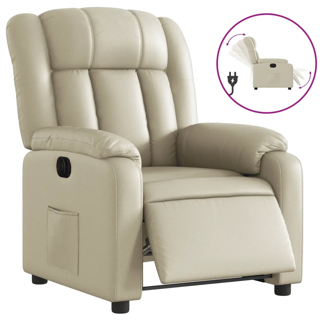 Poltrona | Sedia Relax Reclinabile Elettrica Crema in Similpelle