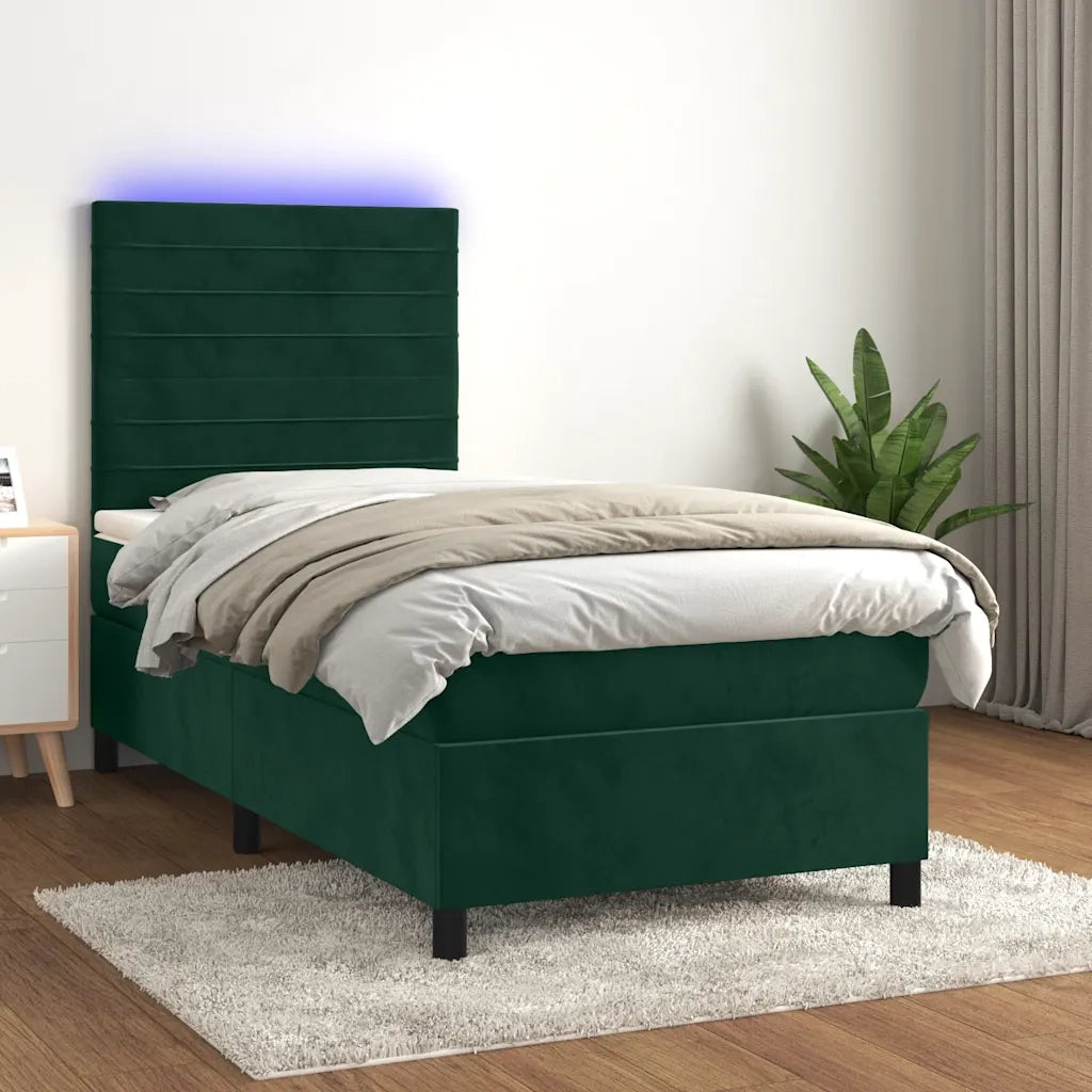 Letto a Molle con Materasso e LED Verde Scuro 80x200cm Velluto 3136152