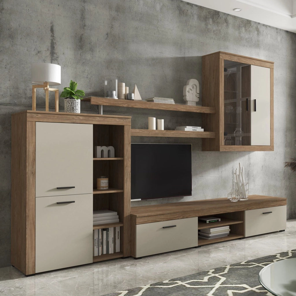 Mobile Soggiorno Casies, Parete Attrezzata 11 Ripiani, Marrone Rovere