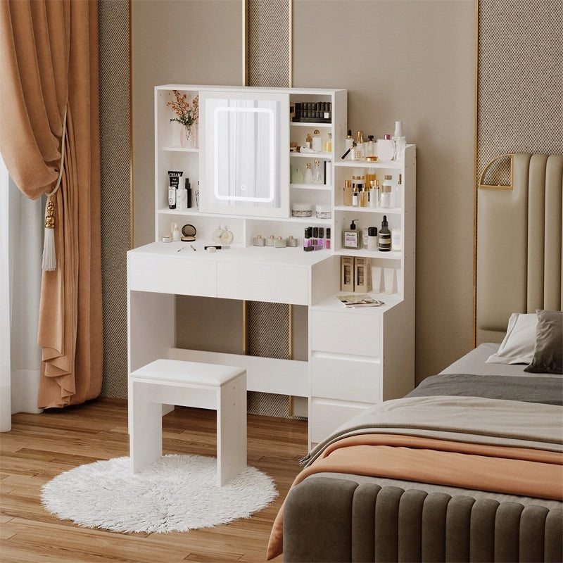 Toeletta da trucco + sgabello da trucco con specchio LED in stile glamour loft