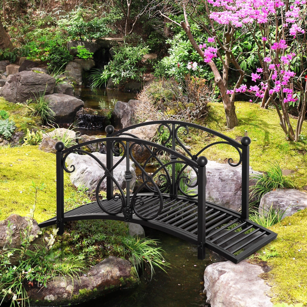 Ponte da giardino decorativo ¨C Xylo ¨C metallo nero con ringhiere laterali 102x48x49 cm