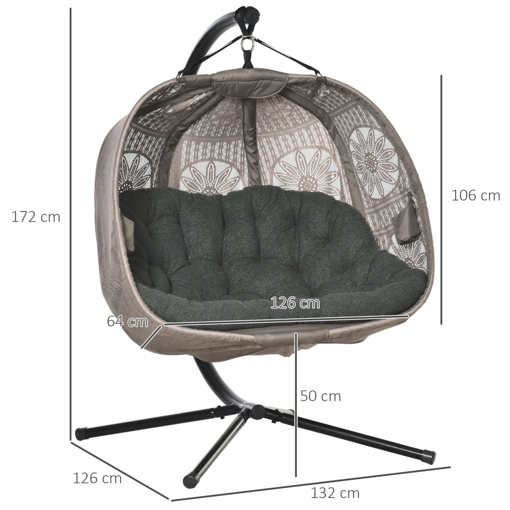 Sedia/cestino sospeso per 2 persone con struttura, altalena sospesa pieghevole e sedia sospesa con cuscino, tessuto a maglia floreale, acciaio