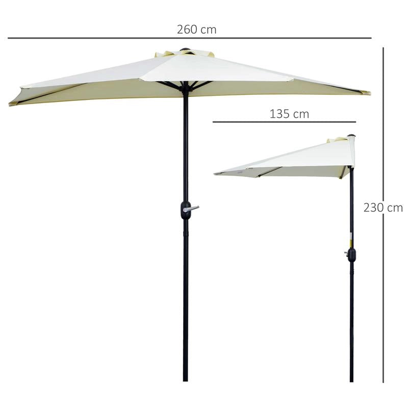 OMBRELLONE DA TERRAZZA A MEZZALUNA CON APERTURA A MANOVELLA E PALO A 2 SEZIONI 2.6X135 M BEIGE