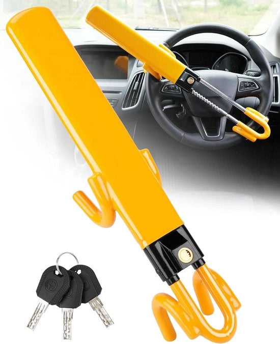 Blocco sterzo con protezione contro la furto, regolabile, universale, con protezione PVC, adatto per auto, SUV, camper e caravan, 3 chiavi, colore giallo