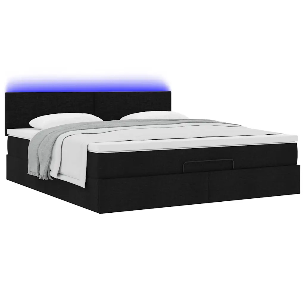 Pouf Letto con Materasso e LED Nero 180x200cm Tessuto 3312245