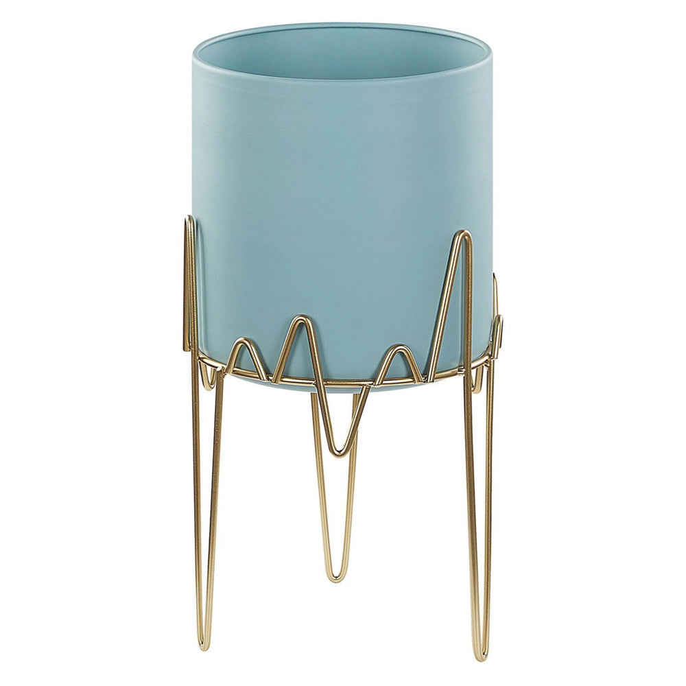 Vaso per Fiori Moderno con Piedistallo 19 x 19 x 39 cm in Metallo Azzurro