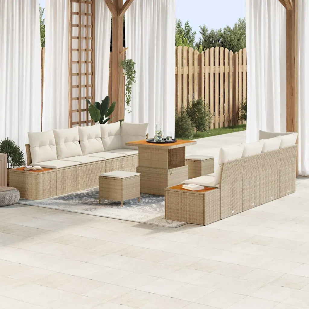 Set Divano da Giardino con cuscino 11 pcs Beige Poly Rattan