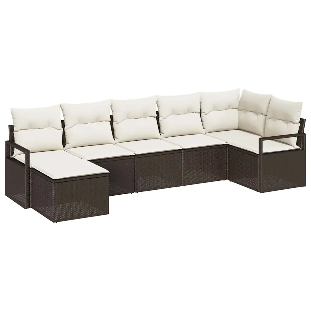 Set di divani con cuscino 7 pcs Marrone e Crema polyrattan