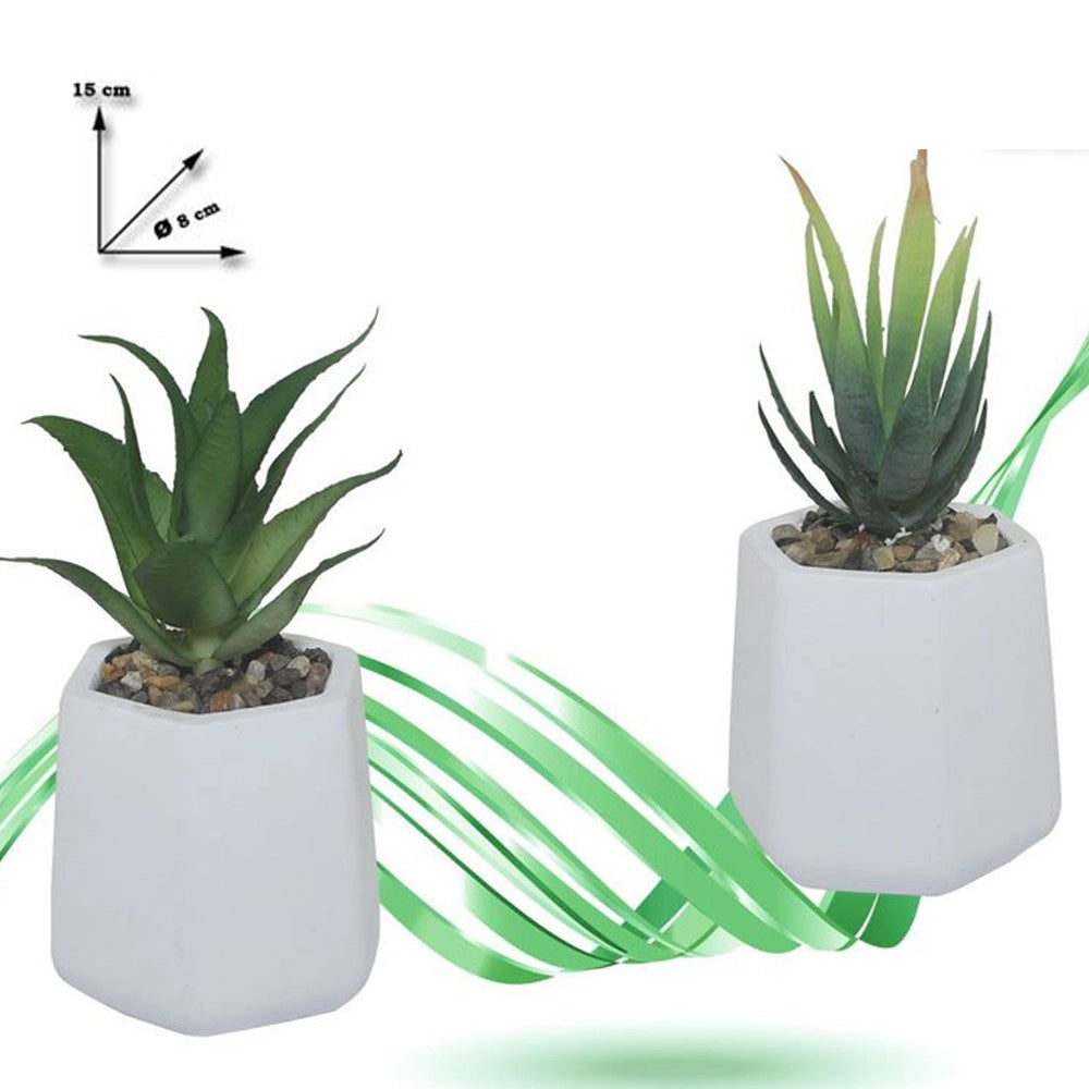 Trade Shop - Vaso In Ceramica Con Piantina Artificiale Pianta Idea Regalo Bomboniera 15x8 Cm -