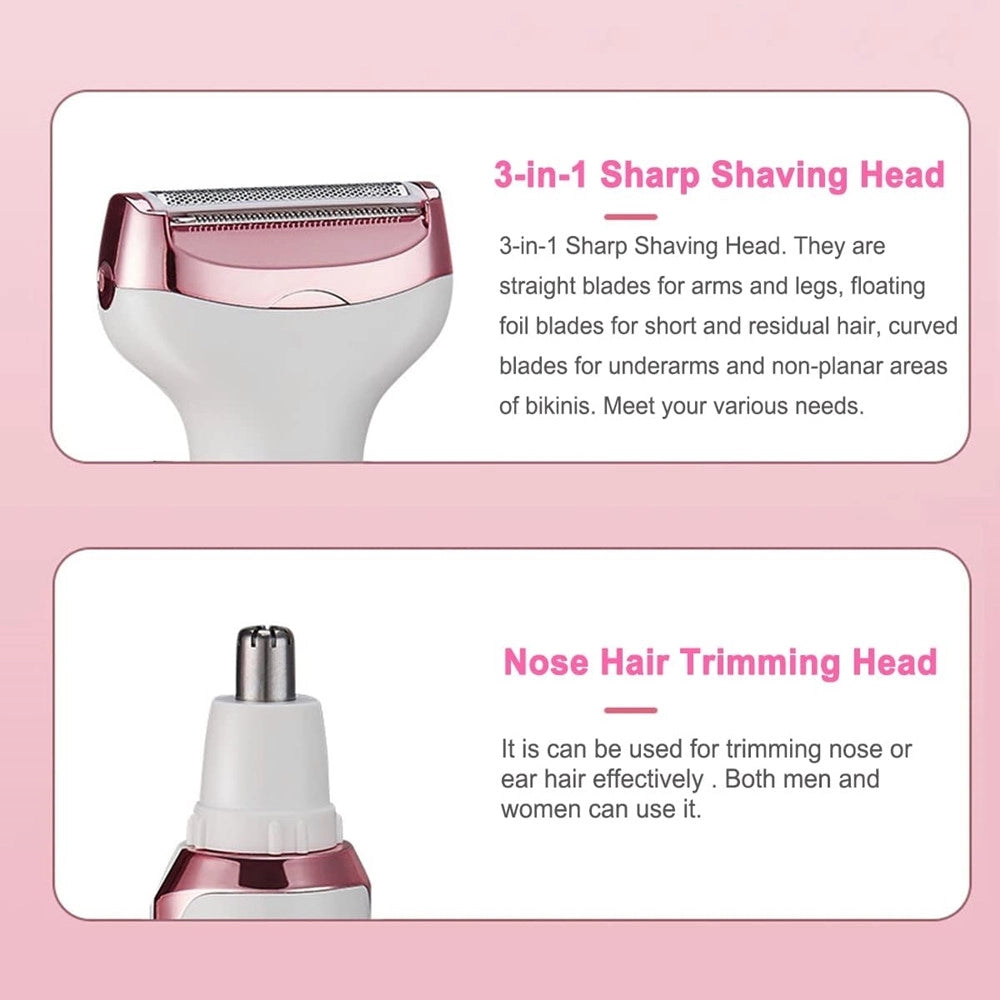 Trade Shop - Set Rasoio Elettrico Da Donna Per Corpo Viso Naso Indolore Ricaricabile Portatile 4in1 -