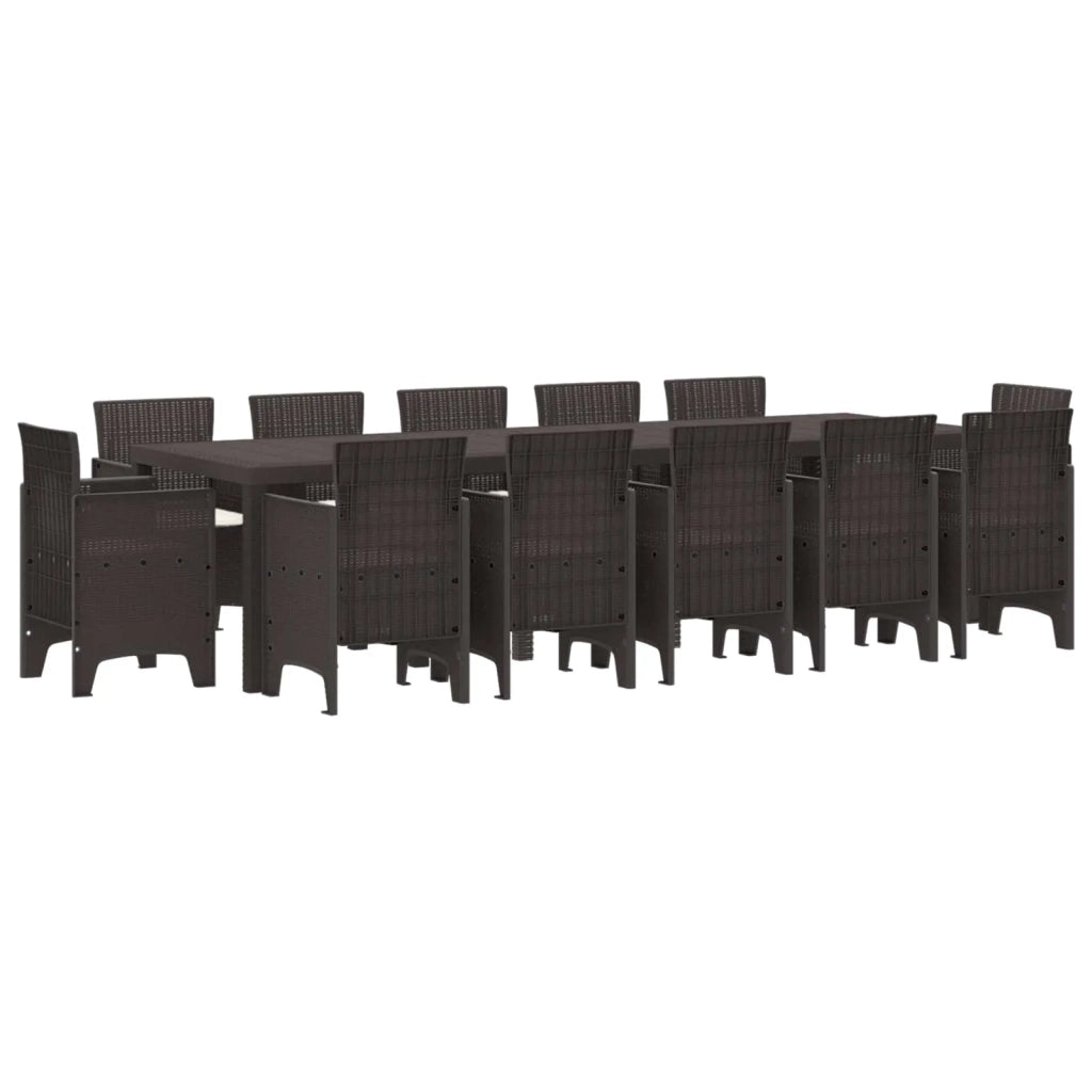 Set da Pranzo per Giardino con cuscino 13 pcs Marrone Rattan