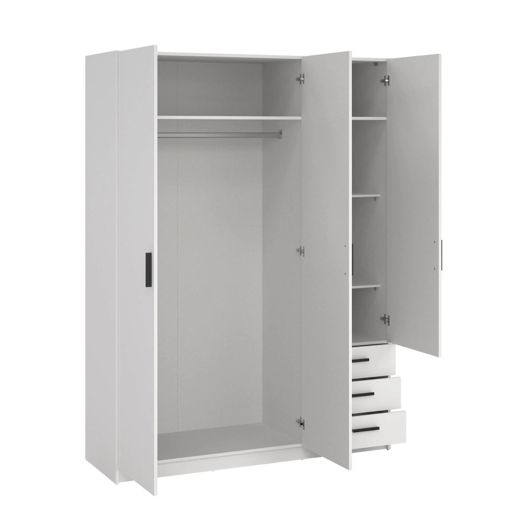 Guardaroba 3 ante Simeon, Mobile camera da letto, Cabina armadio portabiti, Armadio appendiabiti, 147x50 h200 cm, Bianco
