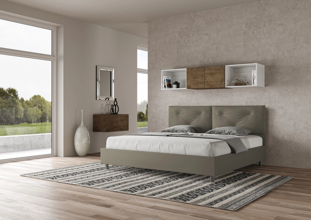 BS COM Letto matrimoniale king size con rete imbottito 200x200 similpelle cappuccino