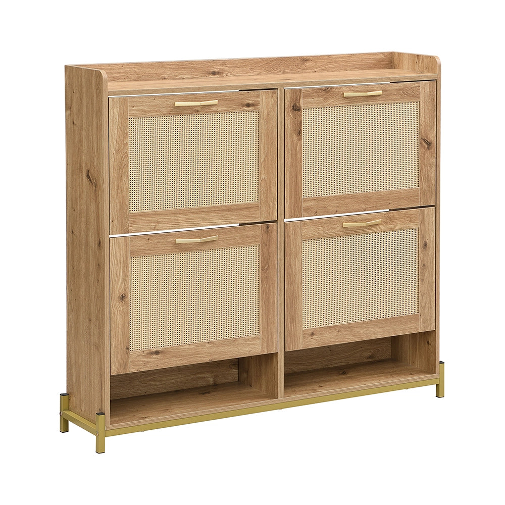 Armadio per scarpe in legno elegante - Xylo - 4 porte in rattan e ripiano superiore