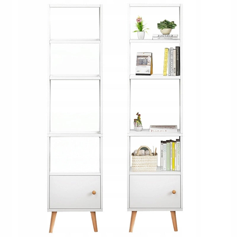 Armadio a colonna con ripiani, in stile loft scandinavo. Questo scaffale bianco è alto e stretto, ideale per i tuoi libri.