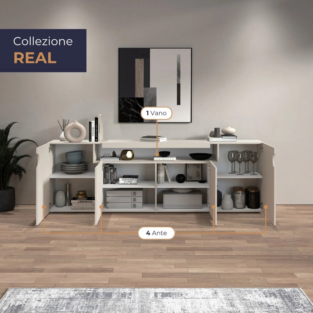 WHOUS Credenza Real con 4 ante e 1 vano aperto cashmere 200x40x80 cm