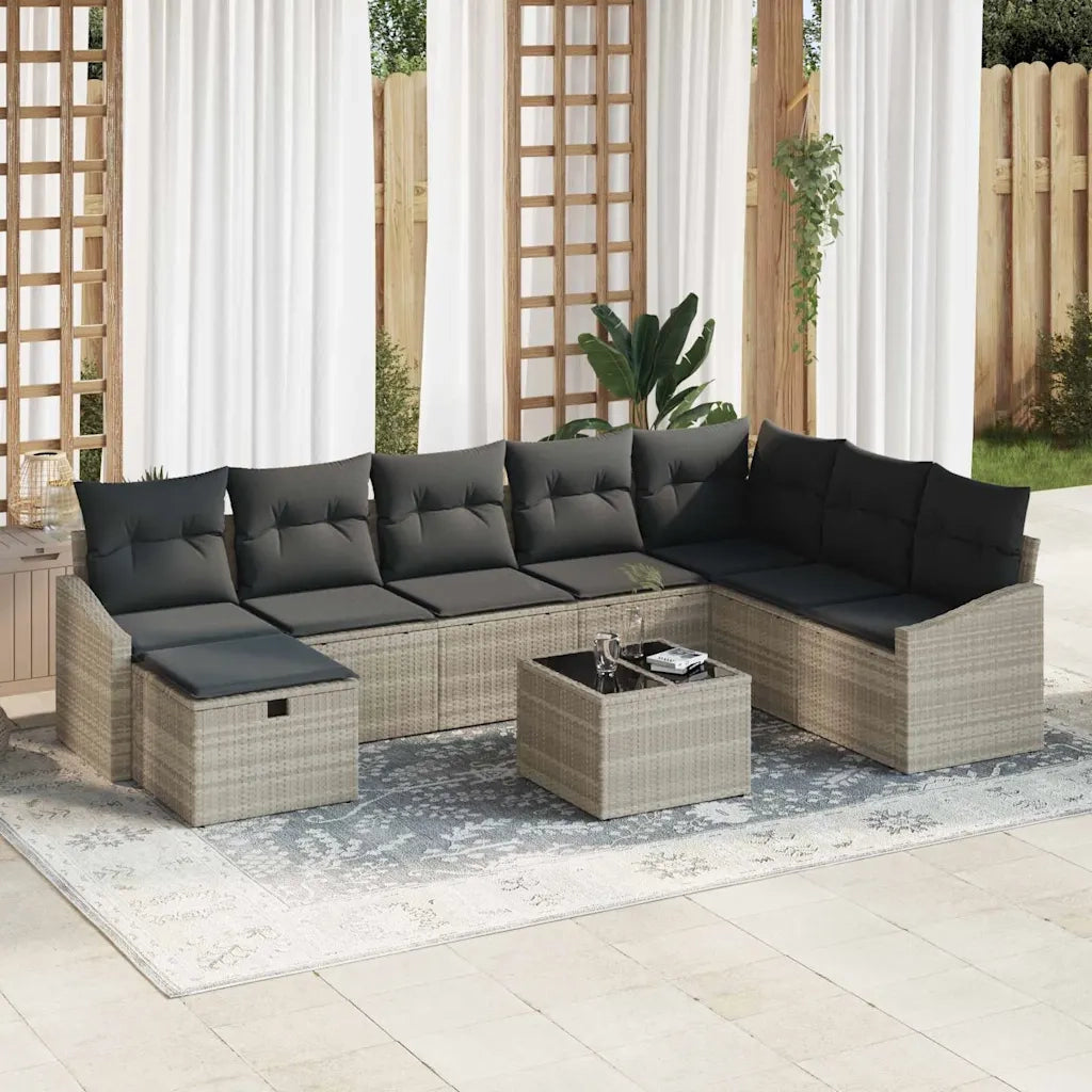 Set Divano da Giardino con cuscino 9 pcs polyrattan