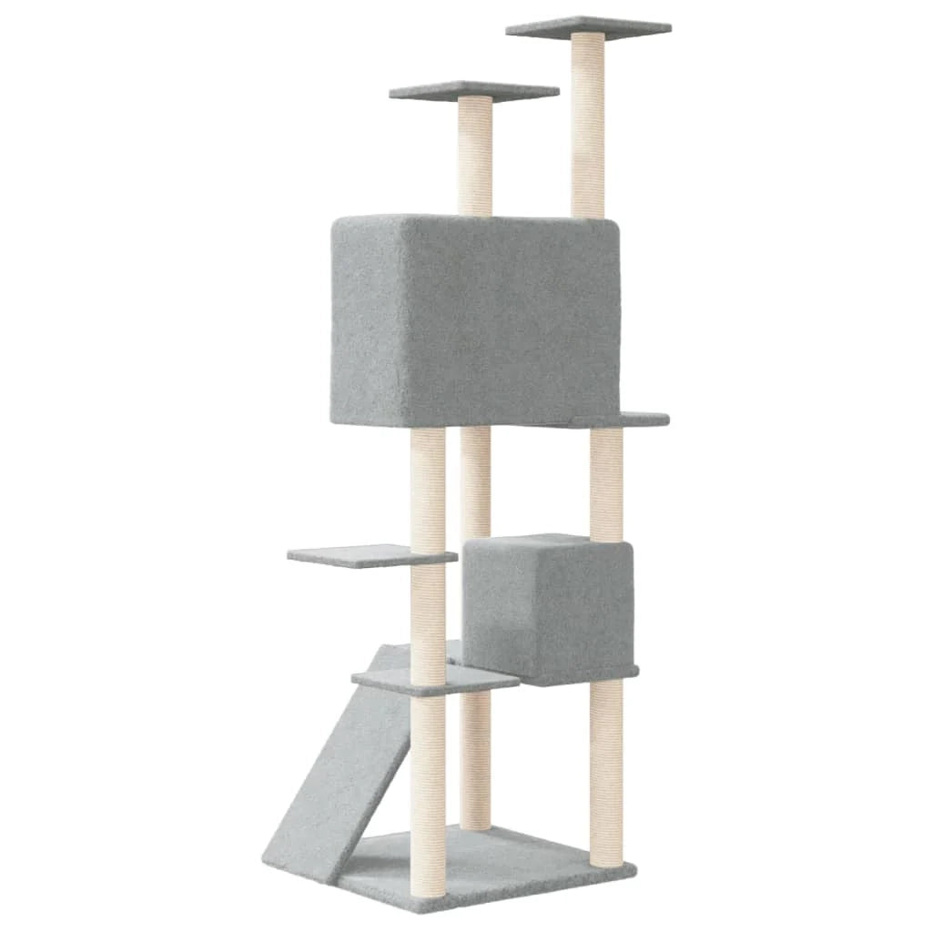 Tiragraffi per gatti torre per arrampicata giocattolo piattaforma per arrampicata con tiragraffi in sisal leggero 153 cm grigio 02_0022575