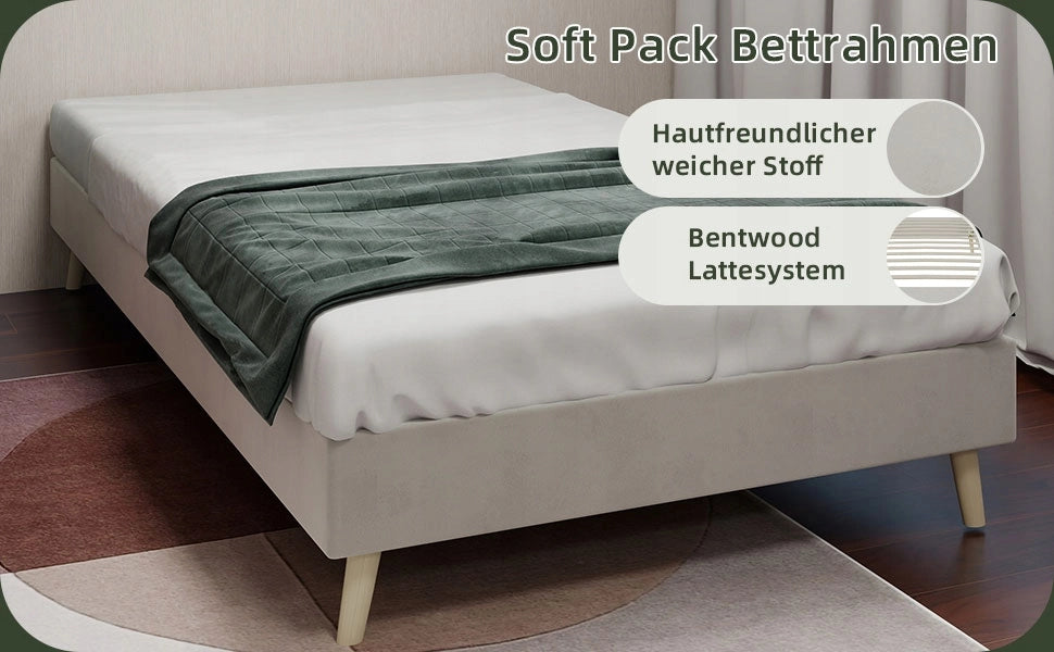 Letto singolo minimalista - Xylo - 90x200 - Beige - Velluto