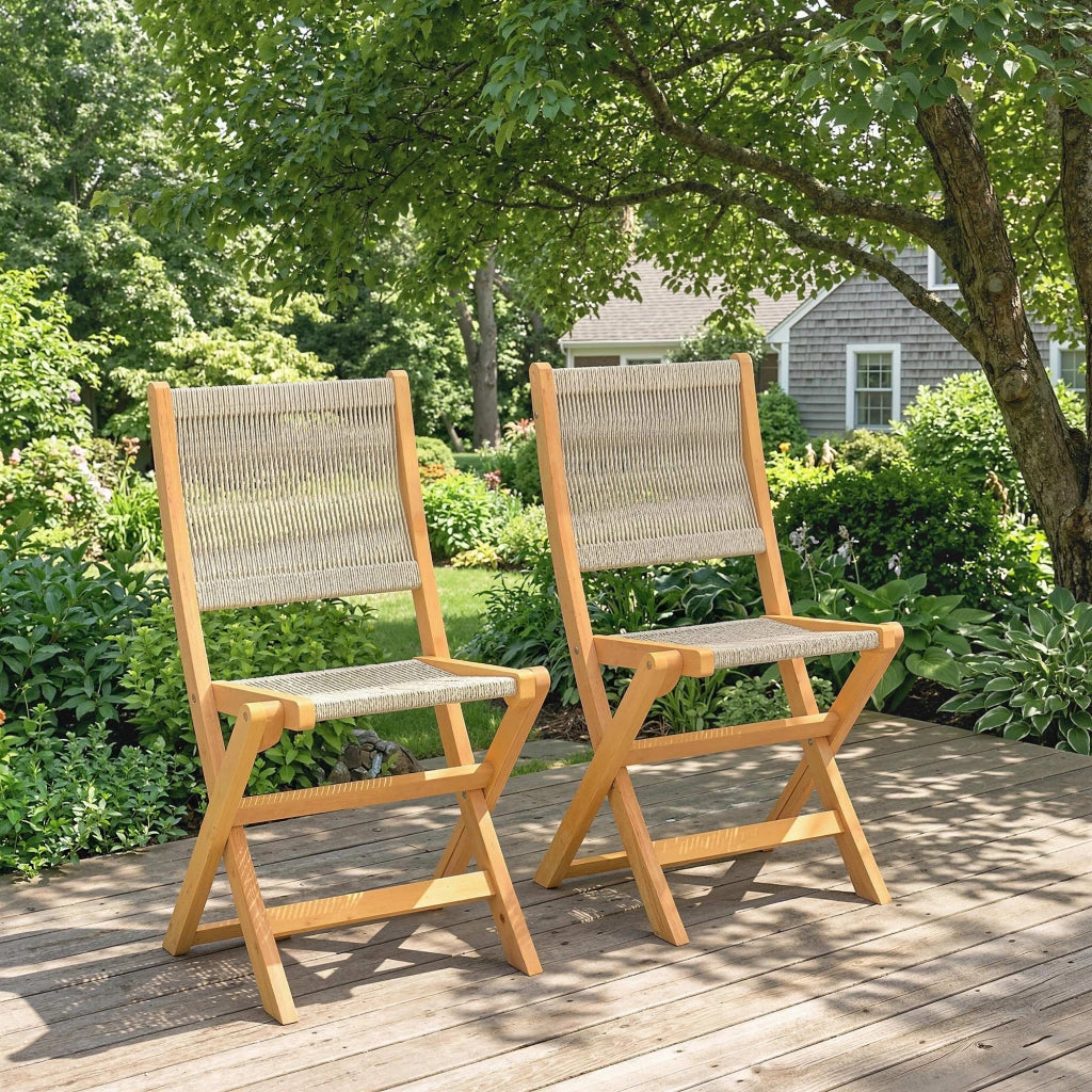 Set 2 Sedie Pieghevoli da Giardino ¨C Xylo ¨C Rattan PE e Legno Acacia Beige 160kg