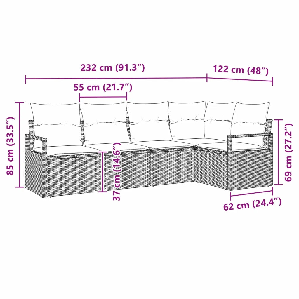 Set di divani 5 pcs Grigio polyrattan 3346385