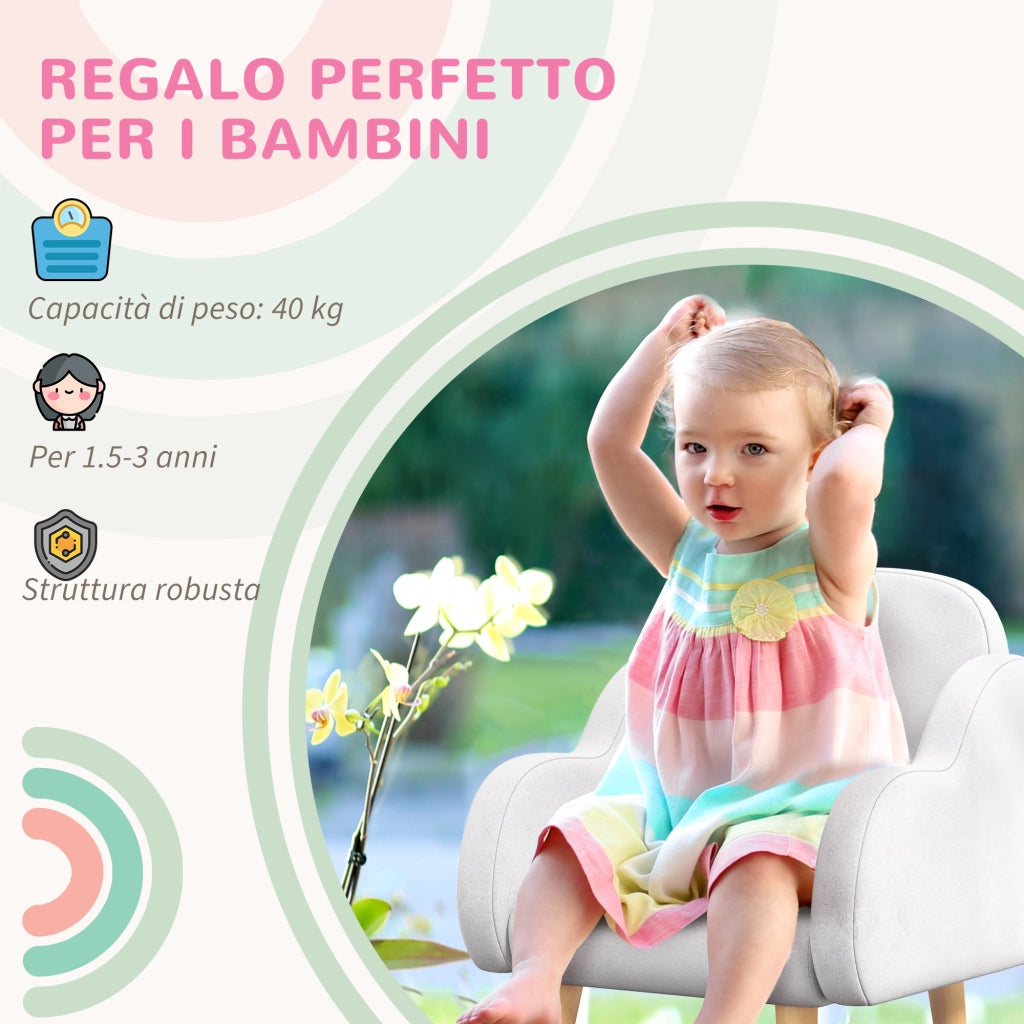 Poltrona bambini scandinava con braccioli nuvola in tessuto bianco ¨C zephmum ¨C 46x51x55 cm