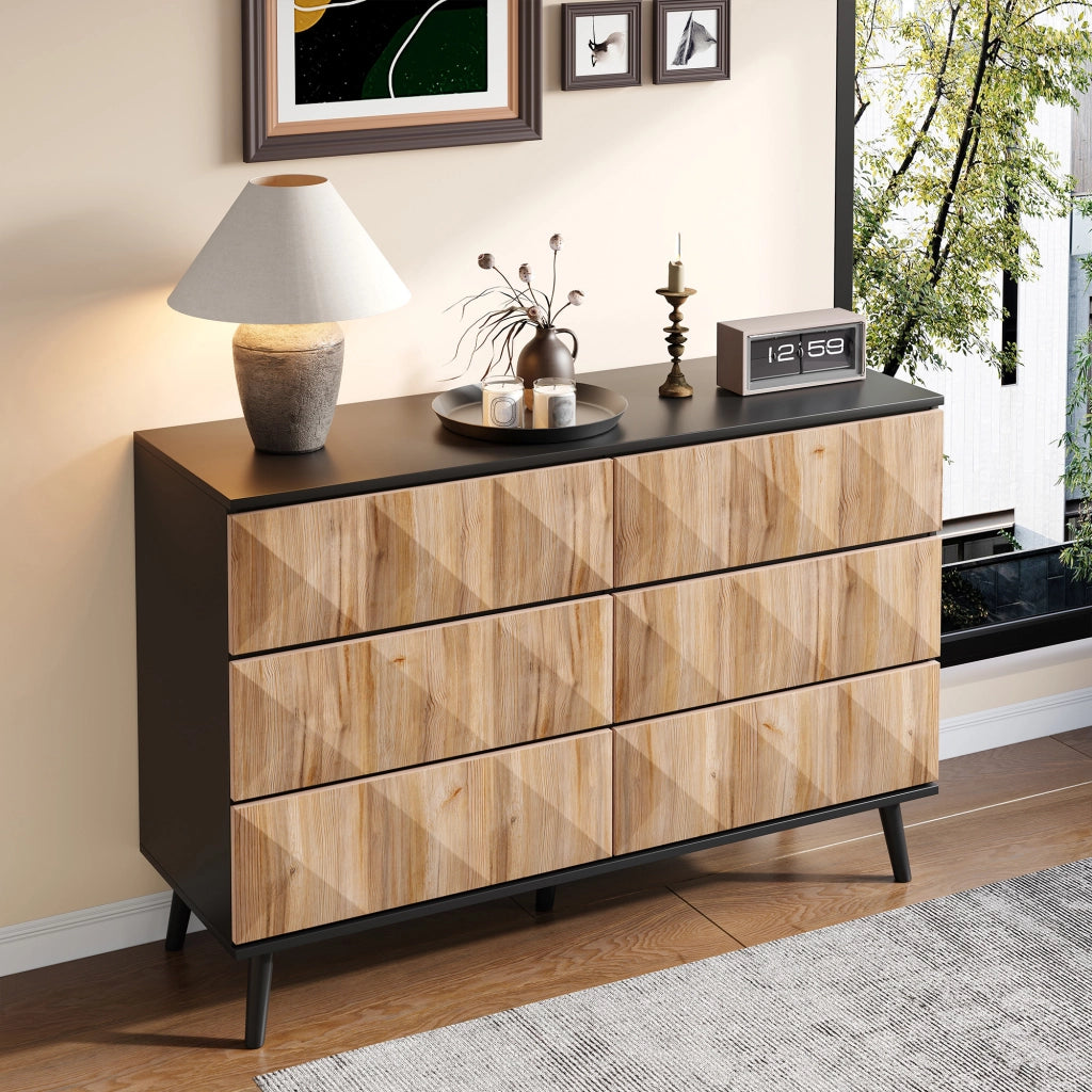 CREDENZA 120x40x85 cm 6 Cassetti Nero e Legno MDF