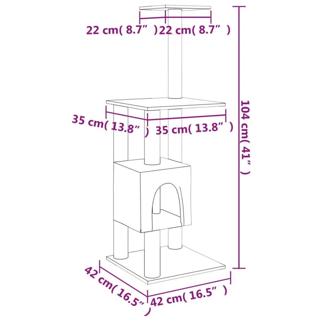Tiragraffi per gatti torre per arrampicata giocattolo piattaforma per arrampicata con tiragraffi in sisal leggero 104 cm grigio 02_0022542
