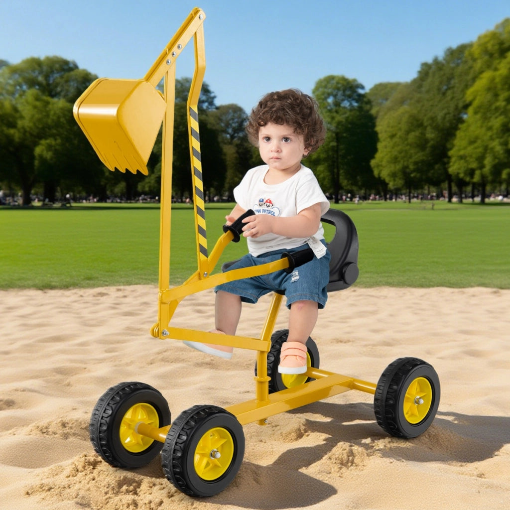 Escavatore per sabbiera con comandi a 2 mani e pala flessibile, Escavatore per bambini schienale ergonomico Giallo