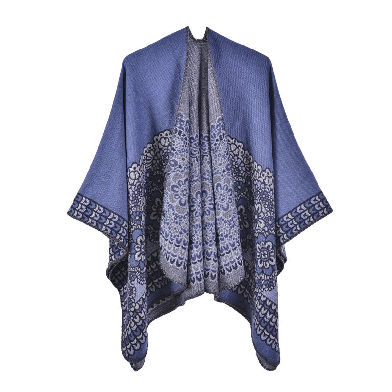 Nuovo modello di scialle caldo con orlo a spacco, mantella, cardigan in cashmere da donna, sciarpa