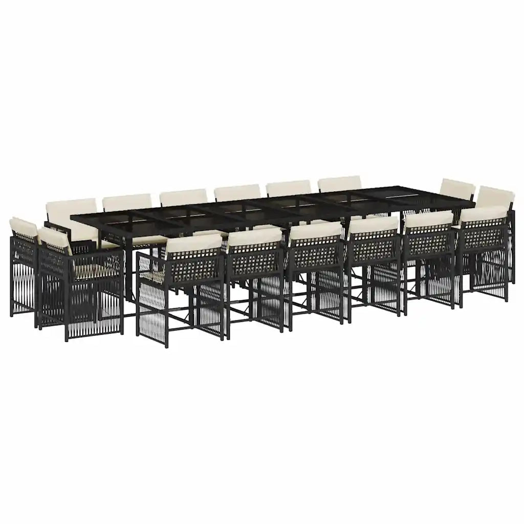 Set da Pranzo da Giardino 17 pz con Cuscini Nero in Polyrattan